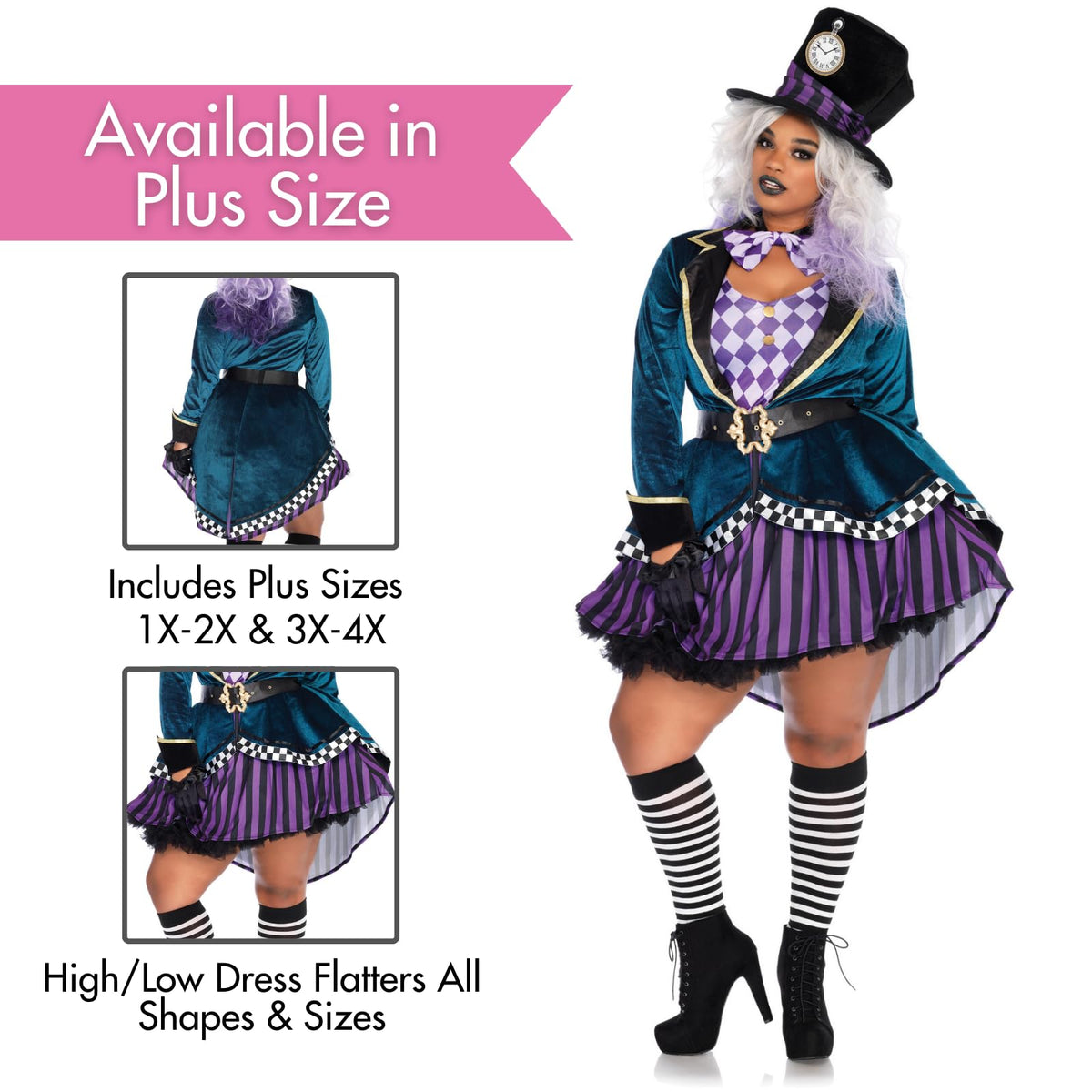Mad Hatter Costume - 5 Piece Delightful Women's Halloween Outfit