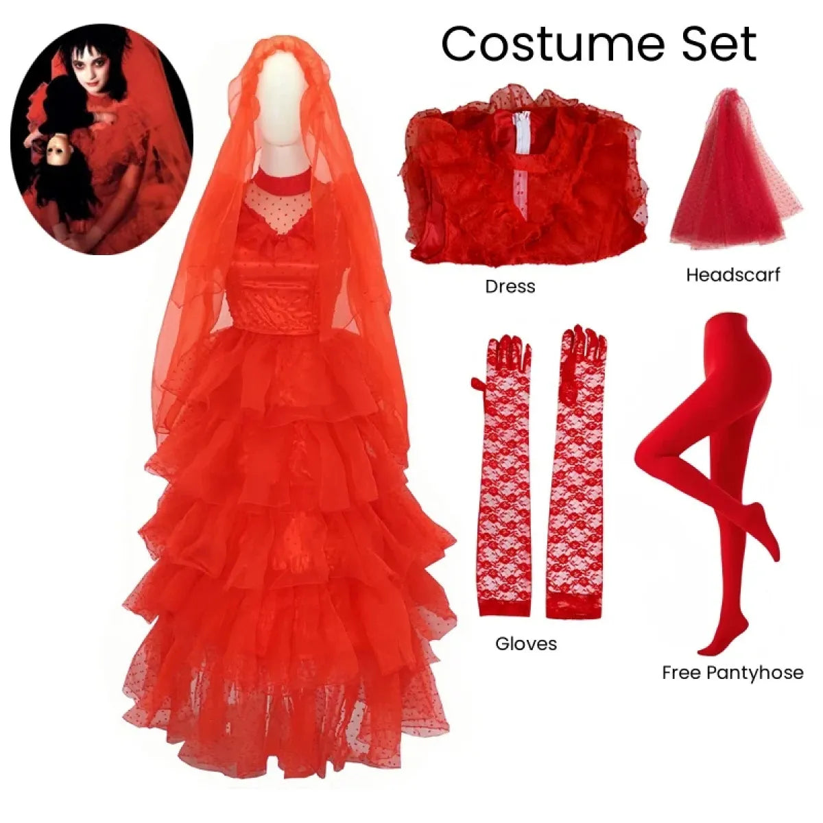 Lydia Deetz Red Wedding Dress Costume – Beetlejuice Outfit Set