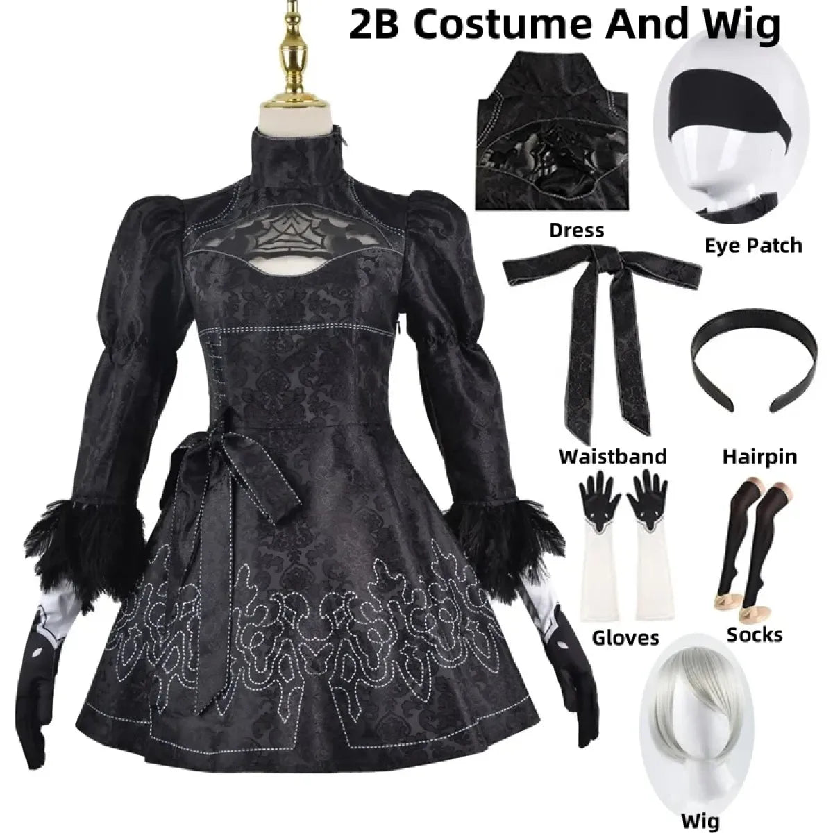 NieR: Automata 9S & 2B Cosplay Costume with Wig and Accessories